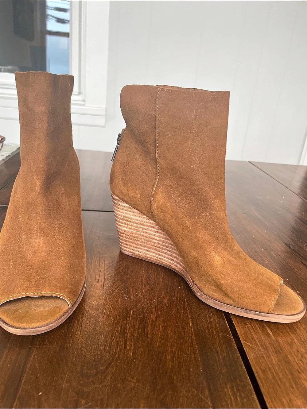 Lucky Brand Urbi Wedge Bootie Brown Peep Toe Wedge Booties